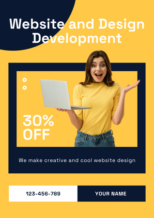 Discount on Website and Design Development Course on Yellow Poster – шаблон для дизайна