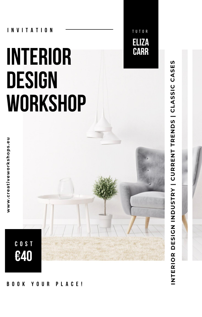 Interior Workshop With Living Room in White Colors Invitation 4.6x7.2in – шаблон для дизайну