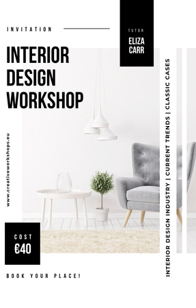 Interior Workshop ad in monochrome colors Invitation 4.6x7.2in Design Template