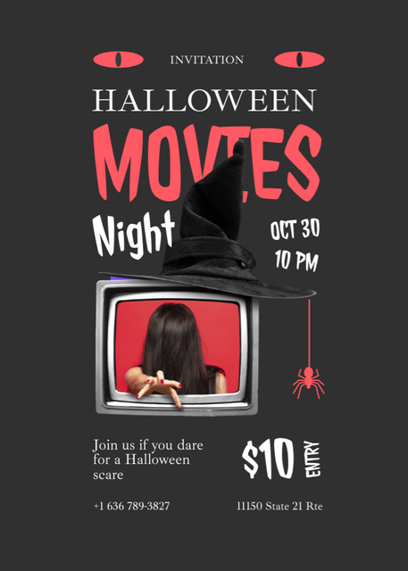 Ontwerpsjabloon van Invitation van Halloween Night Movies Announcement