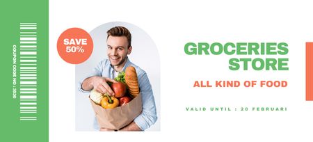 Grocery Store Discount Offer on All Products Coupon 3.75x8.25in Design Template