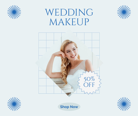 Ontwerpsjabloon van Facebook van Aanbieding schoonheidssalon met jonge bruid met natuurlijke make-up