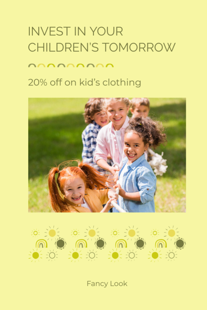 Children Playing Tug of War for Clothing Sale Postcard 4x6in Vertical Design Template