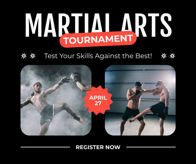 Martial Arts Tournament Ad with Fighters Facebook Tasarım Şablonu