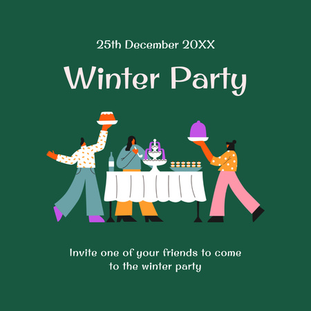 Winter Party Announcement with People celebrating Instagram Design Template