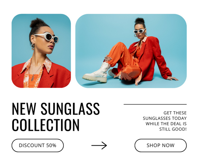 Collage with Photo of Stylish African American Woman in Sunglasses Facebook Design Template