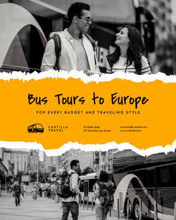 Bus Tours Offer with Travellers in City Poster 16x20in Design Template