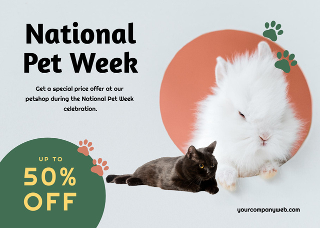 International Pet Week with Cute Funny Rabbits Card Design Template