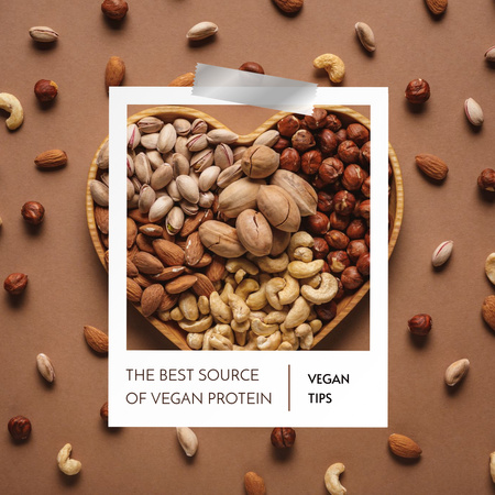 Tips for Vegans with Plate of Nuts Instagram Design Template