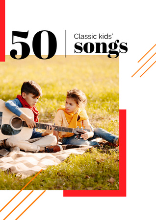 Little Girl listening to Boy playing Guitar Poster Design Template