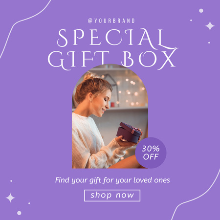 Ontwerpsjabloon van Instagram van vrouw opent magie speciale geschenkdoos