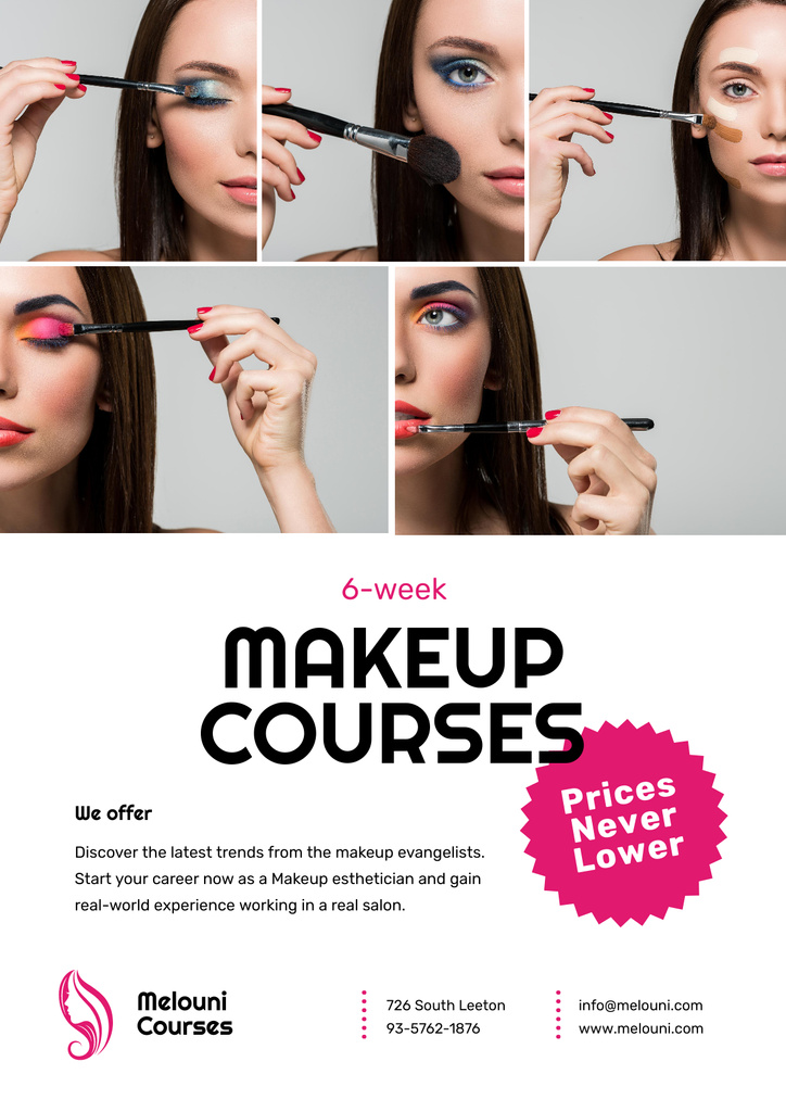 Beauty Courses with Beautician Applying Makeup Poster Design Template