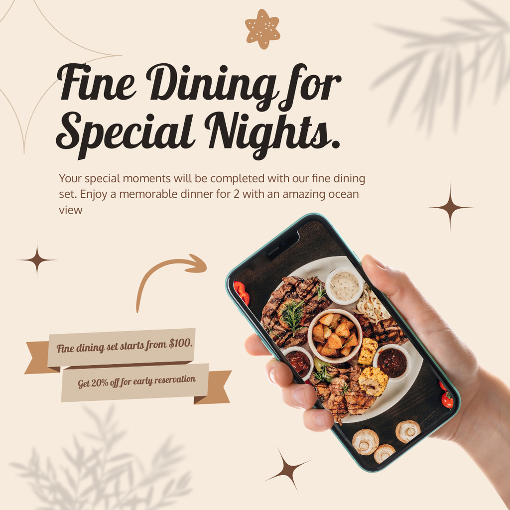 Best Dinner Offer for Special Night Instagram Πρότυπο σχεδίασης