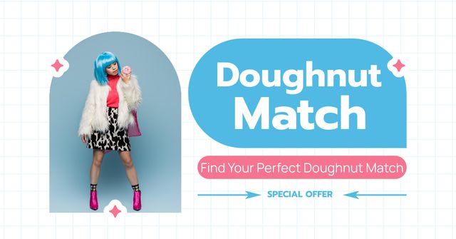 Doughnut Shop Ad with Stylish Woman holding Donut Facebook ADデザインテンプレート
