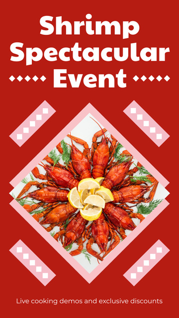 Spectacular Shrimp Event with Delicious Treats Instagram Video Story Modelo de Design