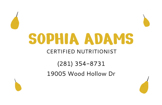Dedicated Specialist in Nutritional Guidance Services Business Card 85x55mm Design Template