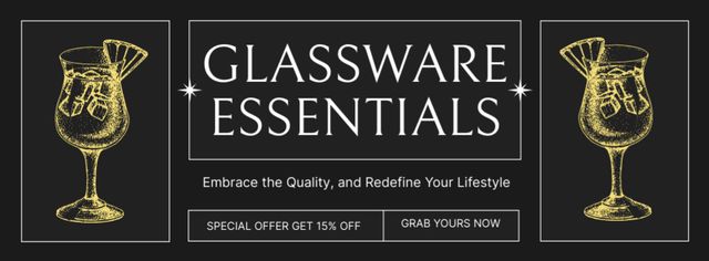 Plantilla de diseño de Glassware for Luxury Drinks Facebook cover 