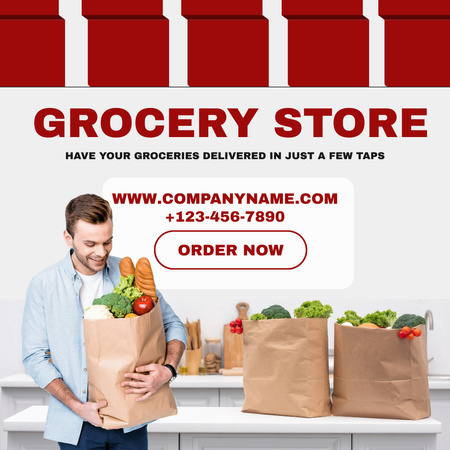 Designvorlage Grocery Store Order With Delivery Service Promotion für Instagram