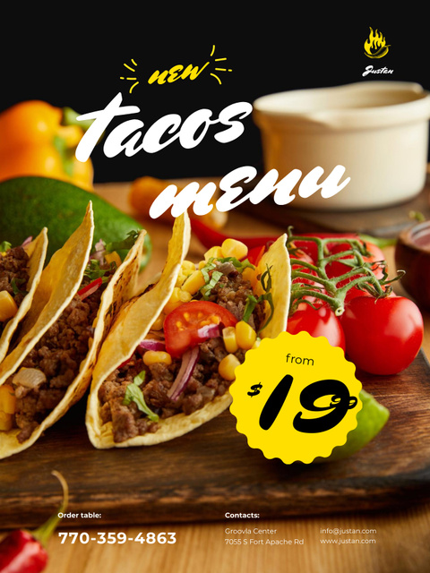 Ontwerpsjabloon van Poster US van Mexican Menu with Delicious Tacos