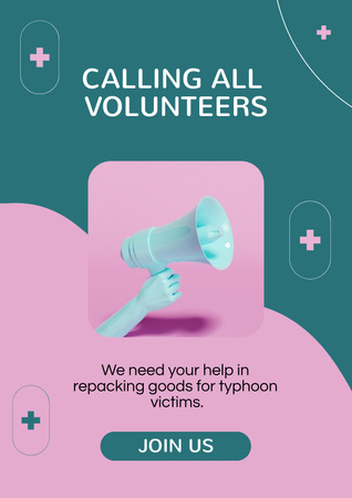 Volunteer Search Announcement with Illustration of Megaphone Poster Design Template