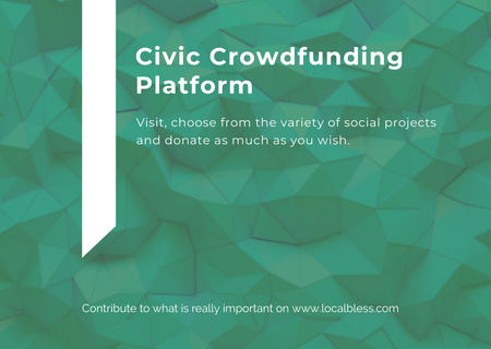 Plantilla de diseño de Anuncio de plataforma de crowdfunding en verde Postcard 