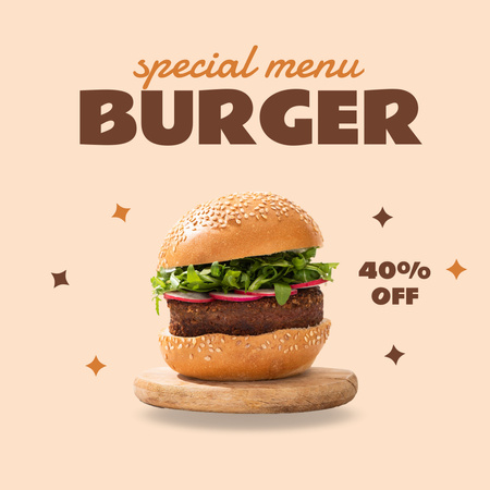 Special Offer of Yummy Burger on Beige Instagram Design Template