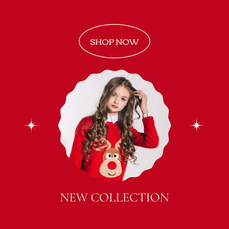 Designvorlage Junges Mädchen im netten Pullover mit Rotwild für Instagram