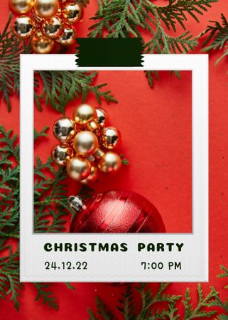 Christmas Party Announcement With Shiny Glass Balls Invitationデザインテンプレート