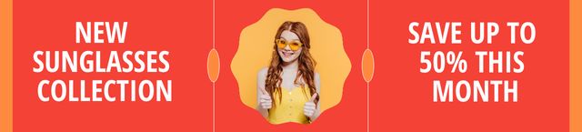 Ontwerpsjabloon van Ebay Store Billboard van New Sunglasses Collection With Discounts Offer In Red