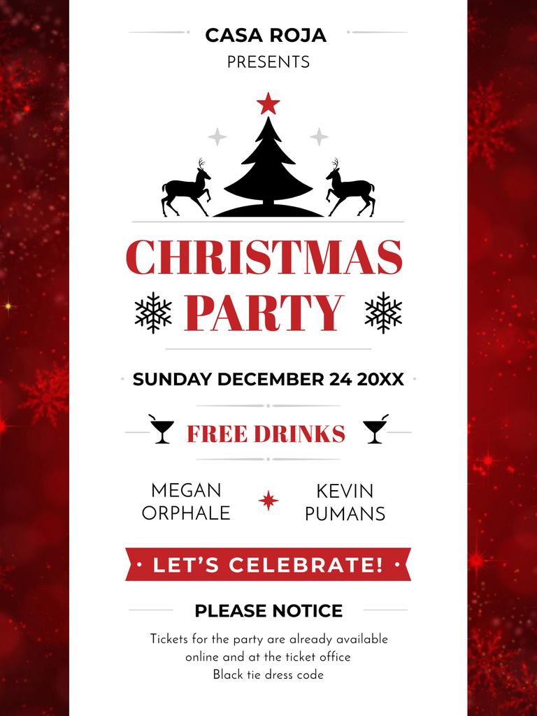 Christmas Party Invitation with Deer and Tree Poster US Šablona návrhu