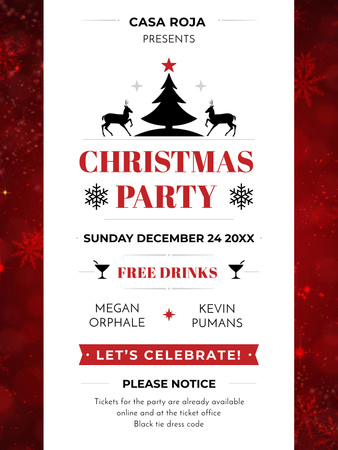 Christmas Party Invitation with Deer and Tree Poster US Design Template