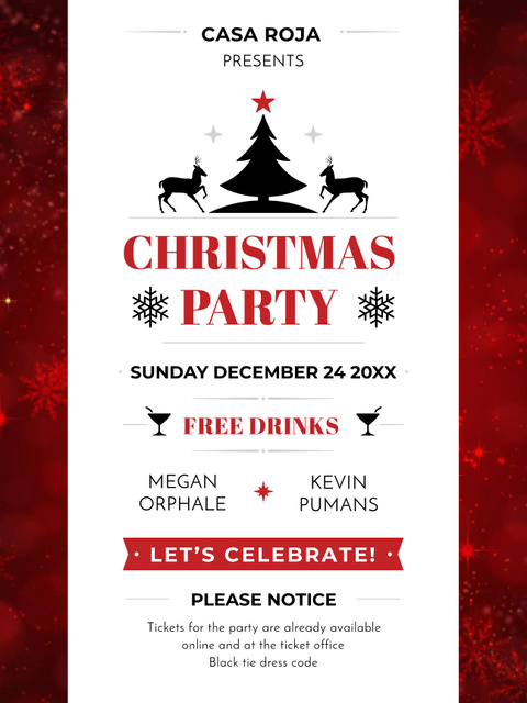 Christmas Party Invitation with Deer and Tree Poster US Šablona návrhu