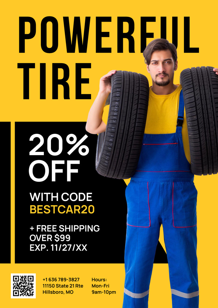 Discount Offer on Car Tires Poster Design Template