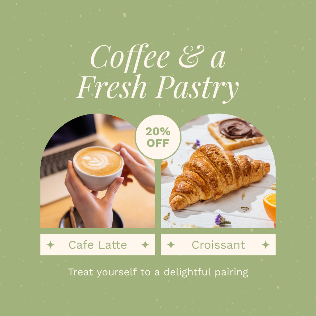 Ontwerpsjabloon van Instagram AD van Perfect Croissant And Latte At Reduced Price Offer