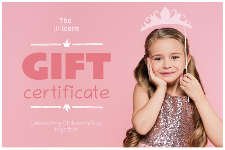 Cute Little Girl with Toy Diadem Gift Certificate Design Template