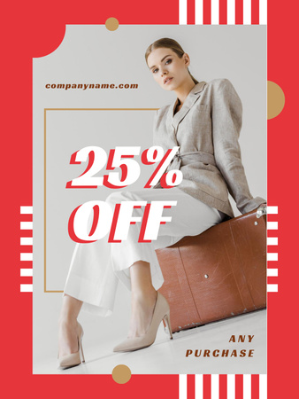 Discount Offer with Young Attractive Woman in Stylish Clothes Poster US Design Template