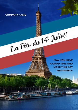 French National Day Celebration Announcement with City View Poster A3 Tasarım Şablonu