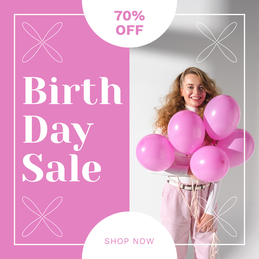 Unique Birthday Sale Notification With Balloons Instagram Πρότυπο σχεδίασης