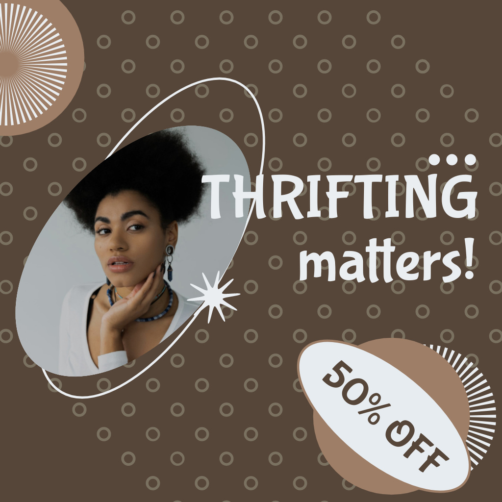 Black woman is thrifting brown Instagram Design Template