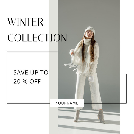 Beautiful Woman in White Winter Clothes Instagram Design Template