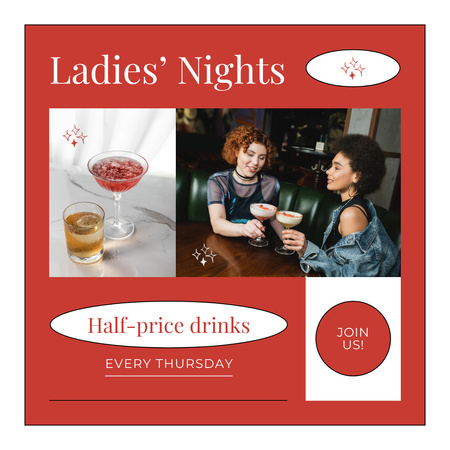Oferta de bebidas pela metade do preço para Lady's Night Instagram Modelo de Design