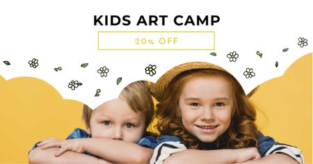 Art Camp Ad with Cute Little Boy and Girl Facebook ADデザインテンプレート