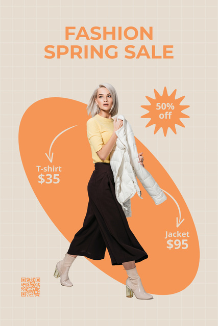 Fashion Fall Sale Announcement with Slim Blonde Woman Pinterestデザインテンプレート
