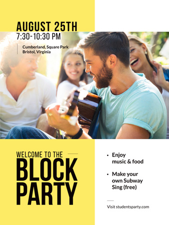 Plantilla de diseño de Friends at Block Party with Guitar Poster US 
