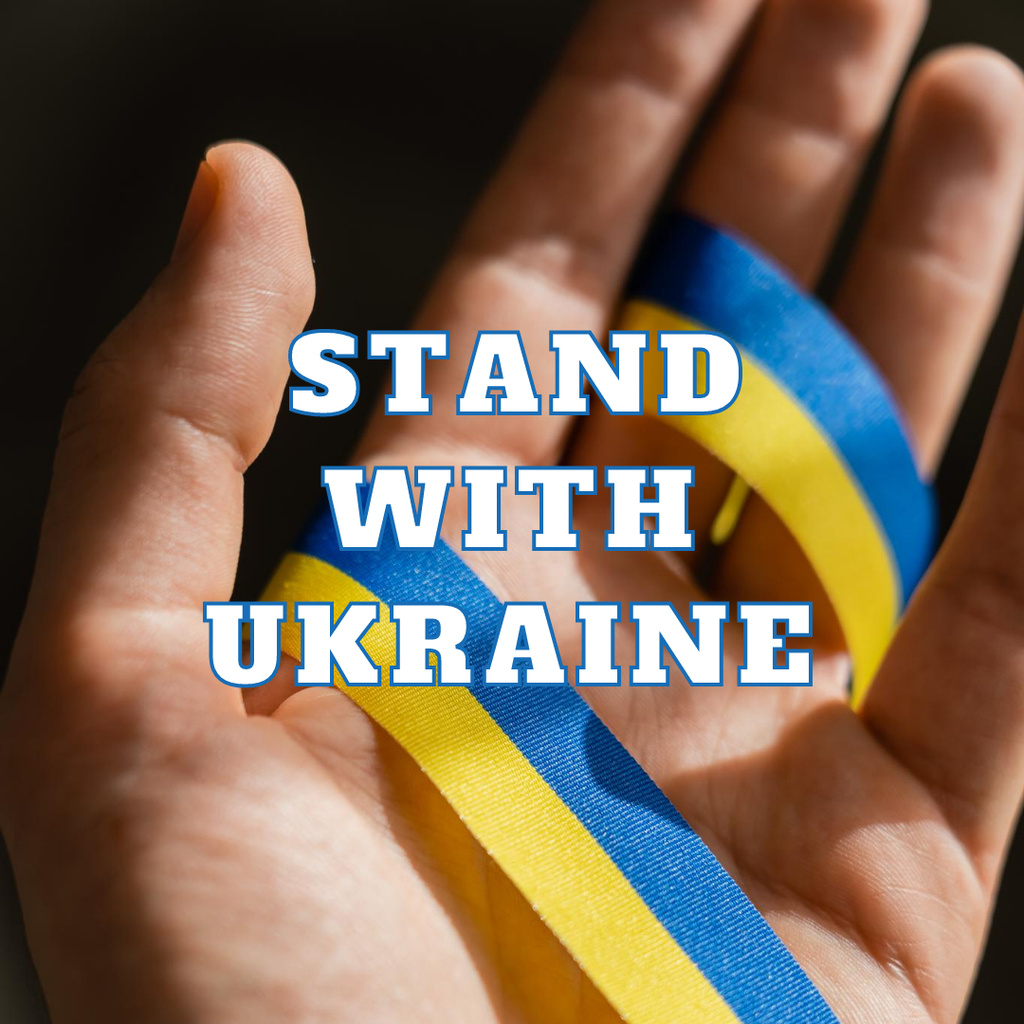 Stand with Ukraine Quote with Ribbon in Hand Instagram tervezősablon
