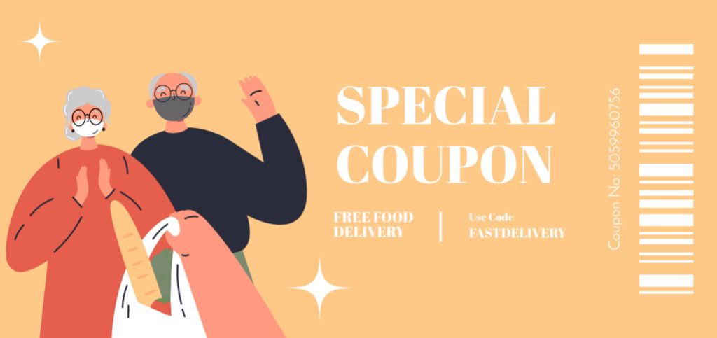 Delivering Food to Self-isolate Elderly Couple Coupon Din Large Design Template