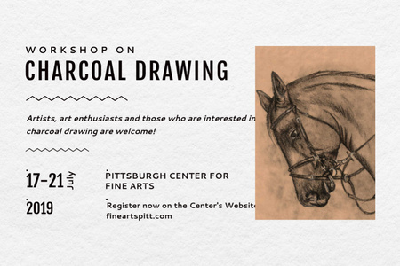 Kresba dřevěným uhlím s malbou koně Gift Certificate Šablona návrhu
