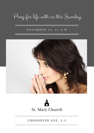 Church Invitation with Praying Woman Flyer A6 Πρότυπο σχεδίασης