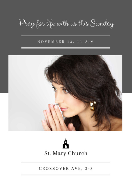 Plantilla de diseño de Church Invitation with Praying Woman Flyer A6 