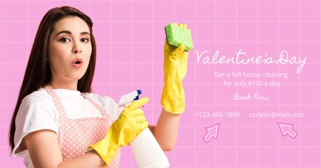 Ontwerpsjabloon van Facebook AD van Cleaning Service Offer with Girl in Yellow Gloved